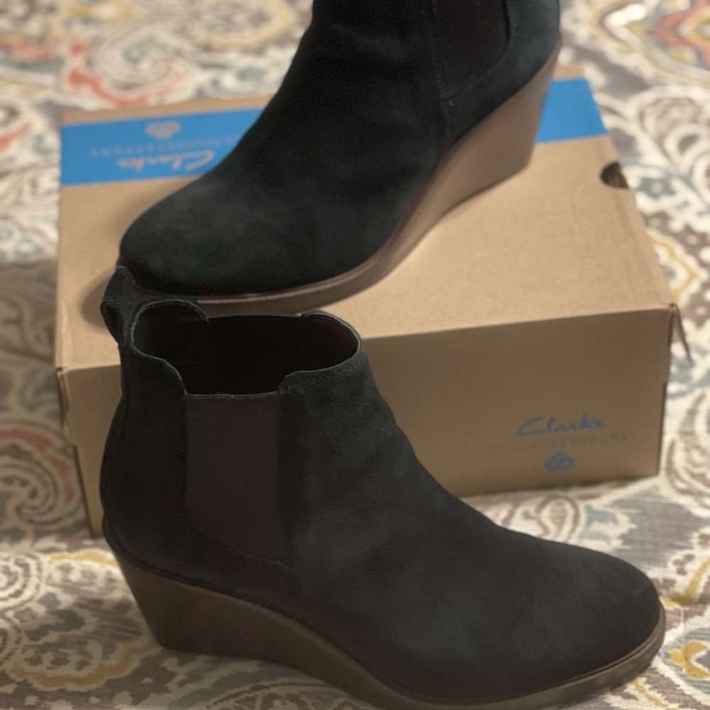 Clarks Women's Black Wedge Ankle Boots